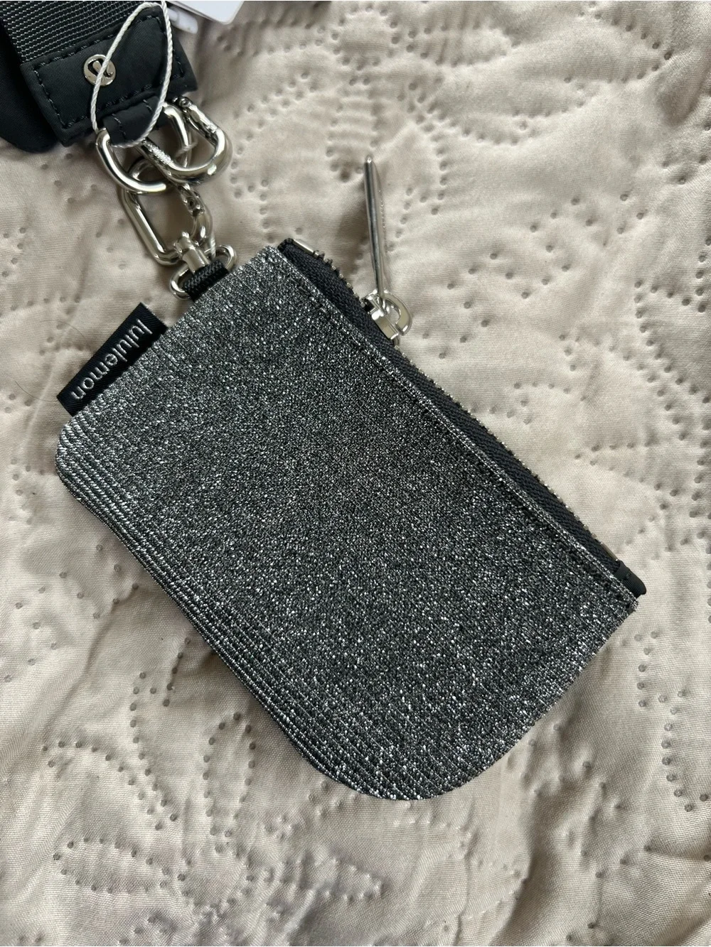 lululemon Glitter Silver & Black Key Pouch Duo with Wrist Strap